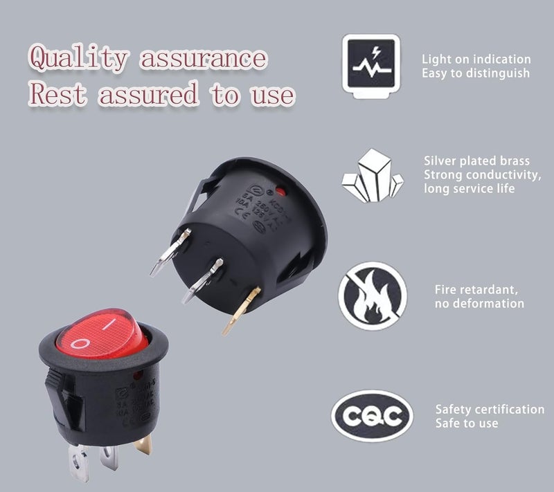 Pymga KCD1-105 20mm Diameter Round Red Rocker Switches 3pin 2position for Treadmills,Lawn Mower,Snow Blower，Coffee Maker .etc - Image 3